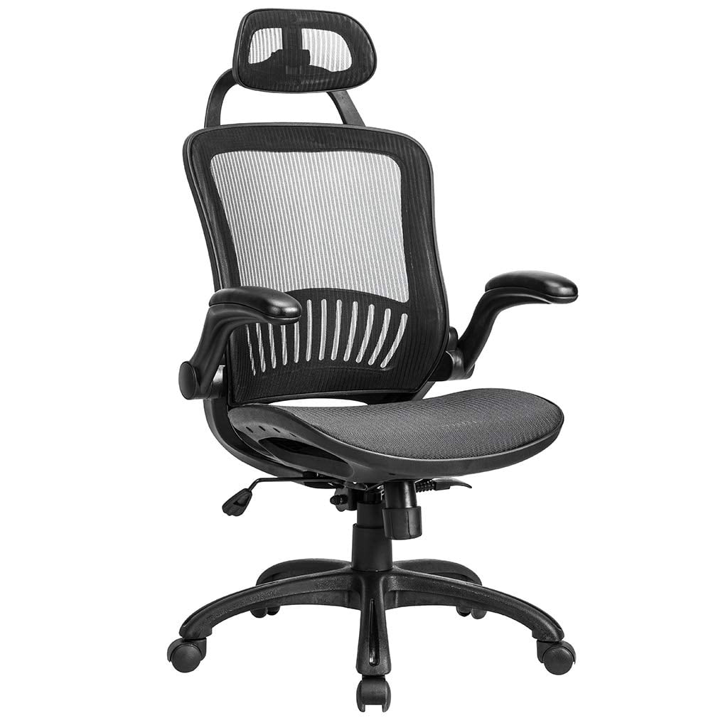 Mesh Executive Chair High Back With Adjustable Headrest And Padded Flip-Up  Arms