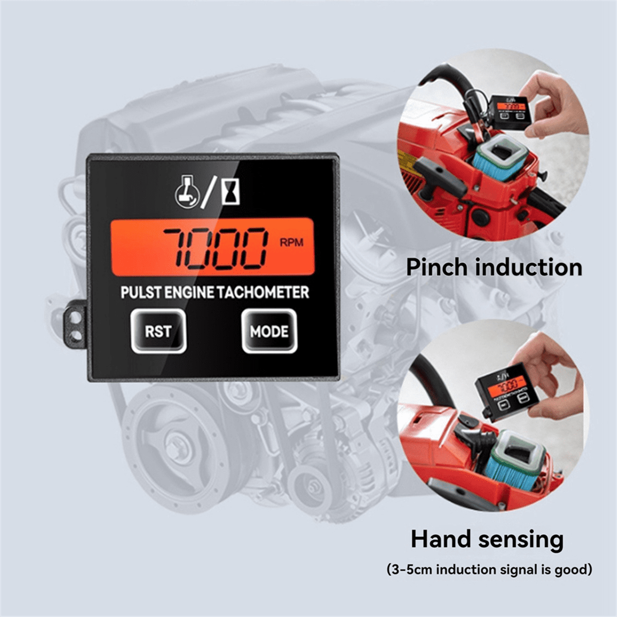 Small engine tachometer, digital tachometer, tachometer reset