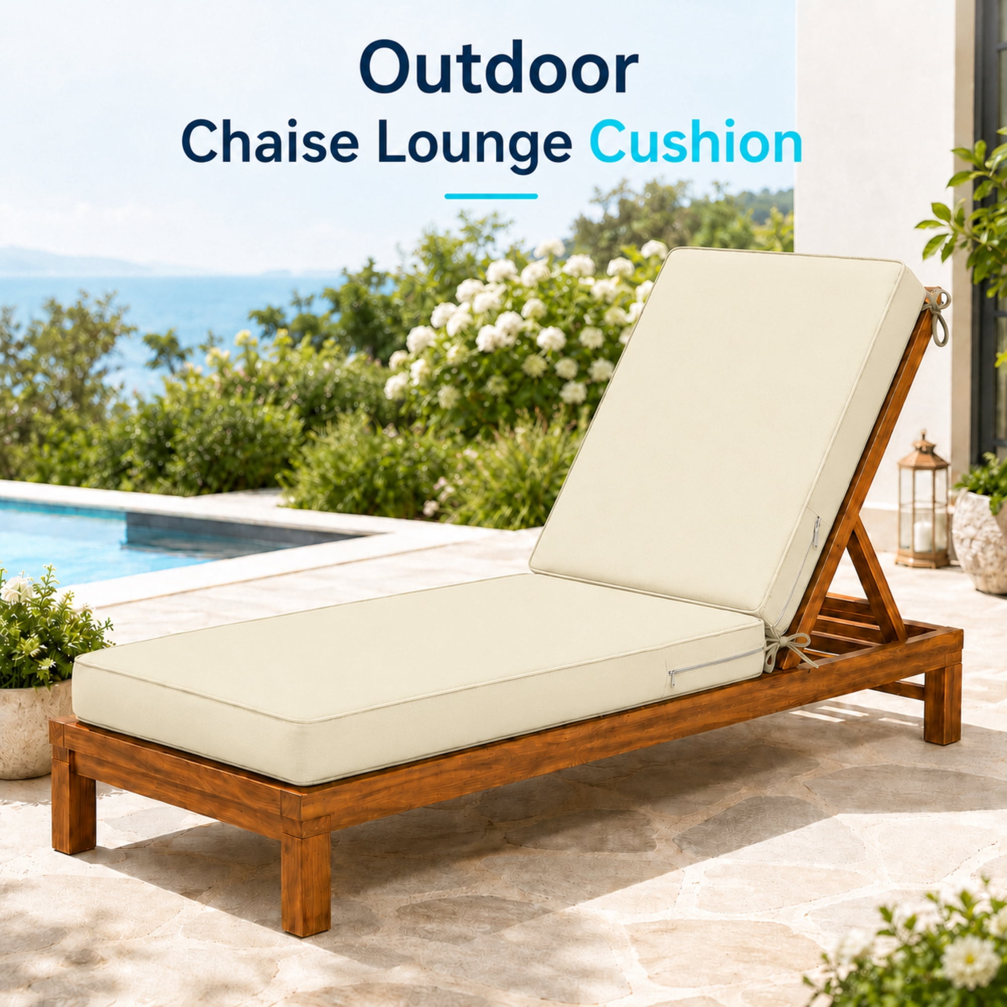 Millsilo Outdoor Chaise Lounge Cushion, 72" x 21" x 3" Patio Lounge Chair Cushion, Water-Resistant UV-Protected Replacement Cushion with High Density Foam, Beige