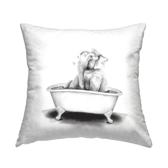 Stupell Industries Elephant Sitting in Tub Funny Wildlife Animal Design by Rachel Neiman Throw Pillow