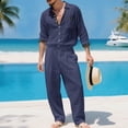 thumbnail image 5 of Aofany Men's Linen 2 Piece Outfits Casual Long Sleeve Button Down Shirts and Loose Lounge Pants Matching Sets Big and Tall Beach Outfits Set, 5 of 9