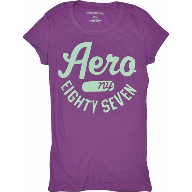 Aeropostale Camiseta gráfica con estampado de pantalla Aero Ny para mujer, Púrpura, Grande