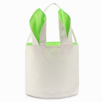 Cylinder Bunny Ear Easter Basket, Dual Layer Canvas Bag With Bunny Design for Easter Egg Hunt Basket Carrying Eggs Gifts for Kids Holding Toys Books School Project Lunch Box-Cylinder Bag- Green