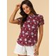 thumbnail image 2 of Blusa Floral De Gasa De Gasa Con Ojo De Cerradura En La Espalda De Manga Corta Con Volantes Para Mujer rojo XL, 2 of 6