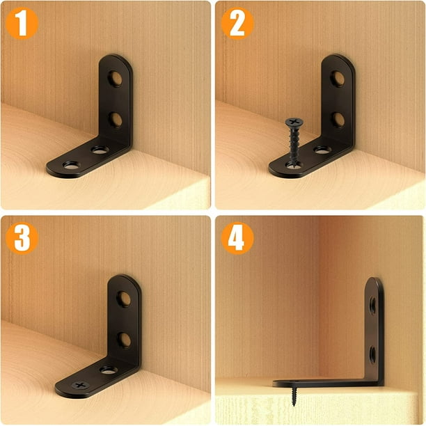 Équerres D'angle 90° En Acier Inoxydable Noir - Supports De Fixation Solides, Lot Type 2