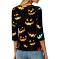 thumbnail image 4 of WTOBBY Women's Round Neck 3/4 Sleeve Halloween Print Casual T-Shirt Top Loose Fit Blouse for Fall Seasonal Wear and Everyday Fashion Outfits,Yellow 5XL, 4 of 6