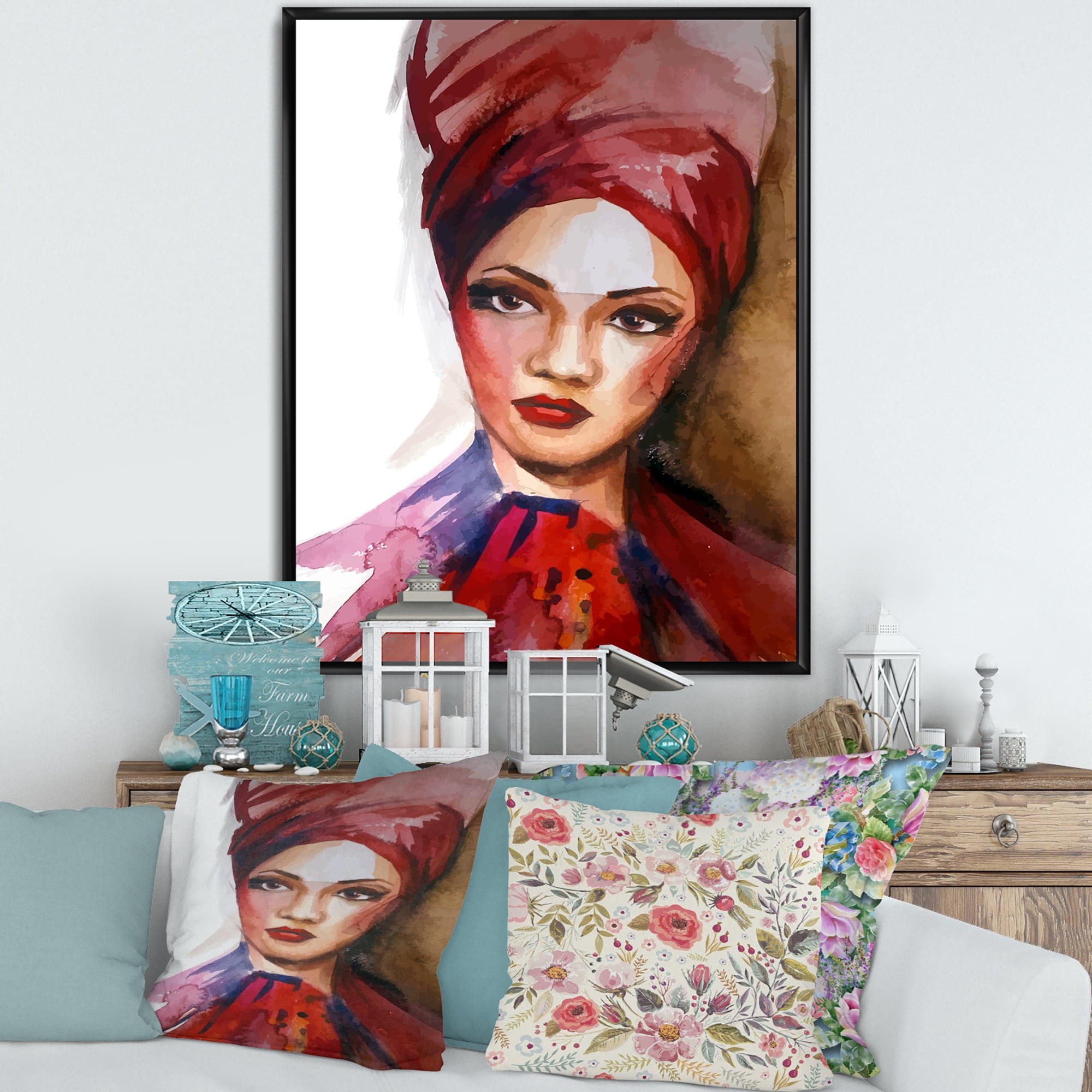 Designart 'Portrait of Young African American Woman I' Modern Framed Canvas Wall Art Print