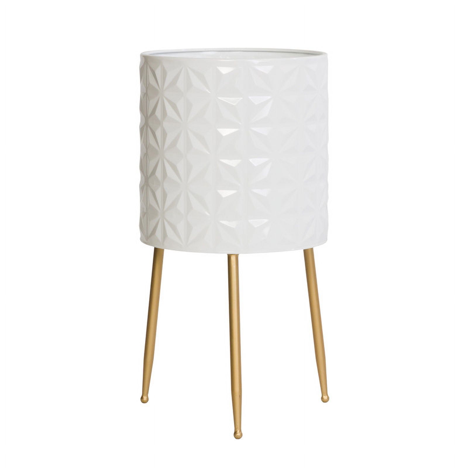 Geometric Metal Planter Pot With 3-Leg Gold Metal Base - White - 24"H x 12.25"W