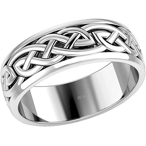 US Jewels And Gems Mens Sterling Silver Irish Celtic Ring Band Size 11.5