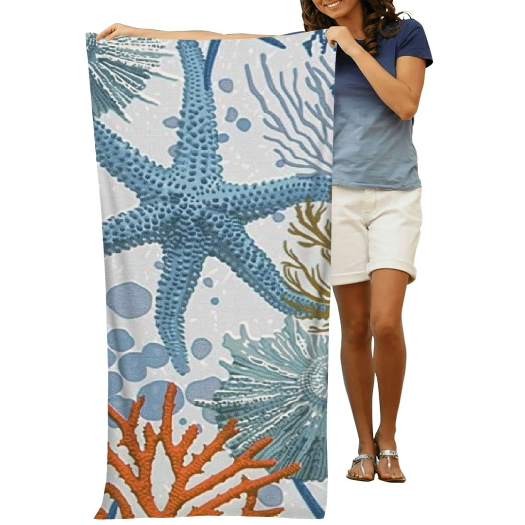Creowell Starfish Coral Sea Urchin Large Beach Towel Microfiber