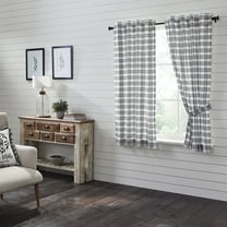 VHC Brands Sawyer Mill Plaid Short Curtain Panel, Black, 63x36, Set of 2