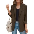 thumbnail image 2 of Women Blazer Solid Open Front Long Sleeve Work Office Lapel Collar Buttons Suit Jacket Coffee XXXL, 2 of 5