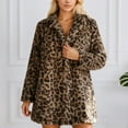 thumbnail image 2 of Women's Jackets Thick Warm Autumn Winter Leopard Coats Lapel Furry Loose Outwear with Pockets Z2-Brown S, 2 of 5