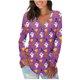 thumbnail image 1 of ICHUANYI Clearance Women's V-Neck Casual Long Sleeve Printed Buttoned Basic Ruched Tunic Tops T-shirts Blouses(Purple, XL) ICHUANYI WER2023081512581, 1 of 4