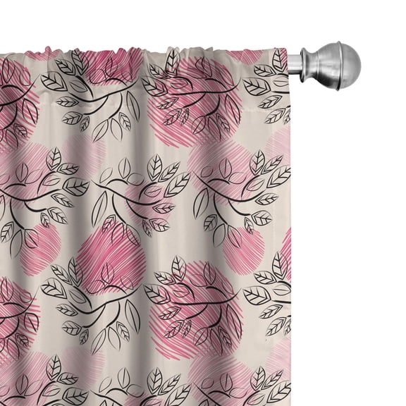 Ambesonne Spring Curtains, Striped Circles Branches Art, Pair of 28"x63", Pink and Charcoal Grey
