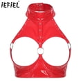 thumbnail image 2 of Lencería Sexy para mujer, sujetador con aros y copa abierta, Top corto, lencería exótica con remaches y anillo redondo, sujetadores de charol con pecho abierto, 2 of 5