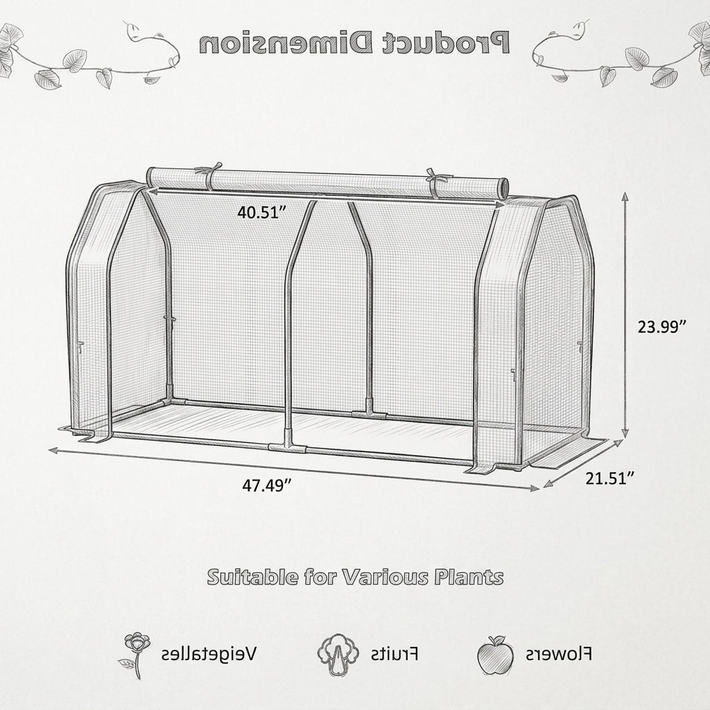 Resenkos Walk-in Greenhouse,Plant Gardening Green House,47.5 x 21.5 x 24 Inch Mini Greenhouse with Roll-up Zipper Door