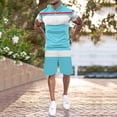 thumbnail image 4 of KaLI_store Mens Suits Men's 2 Piece Outfits Tropical Print Short Sleeve Button Down Shirt and Shorts Set Sky Blue,XL, 4 of 5