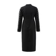 thumbnail image 3 of vbnergoie Women's V Neck Lace Long Sleeve Wrapped Waist Dress Black Dress for Funeral for Women Dress Summer, 3 of 8
