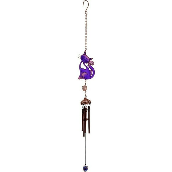 Purple Slinky Cat Metal Windchime Outdoor Wind Chime 17.75 Inch