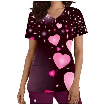 

Cakiesky Womens Scrubs Breathable V-Neck Short-Sleeve Medical Scrubs Dark Purple XXXXXL