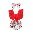 thumbnail image 2 of Kiapeise Baby Girls Ruffle Sleeveless Cherry Print Romper Big Bow with Headband, 2 of 7
