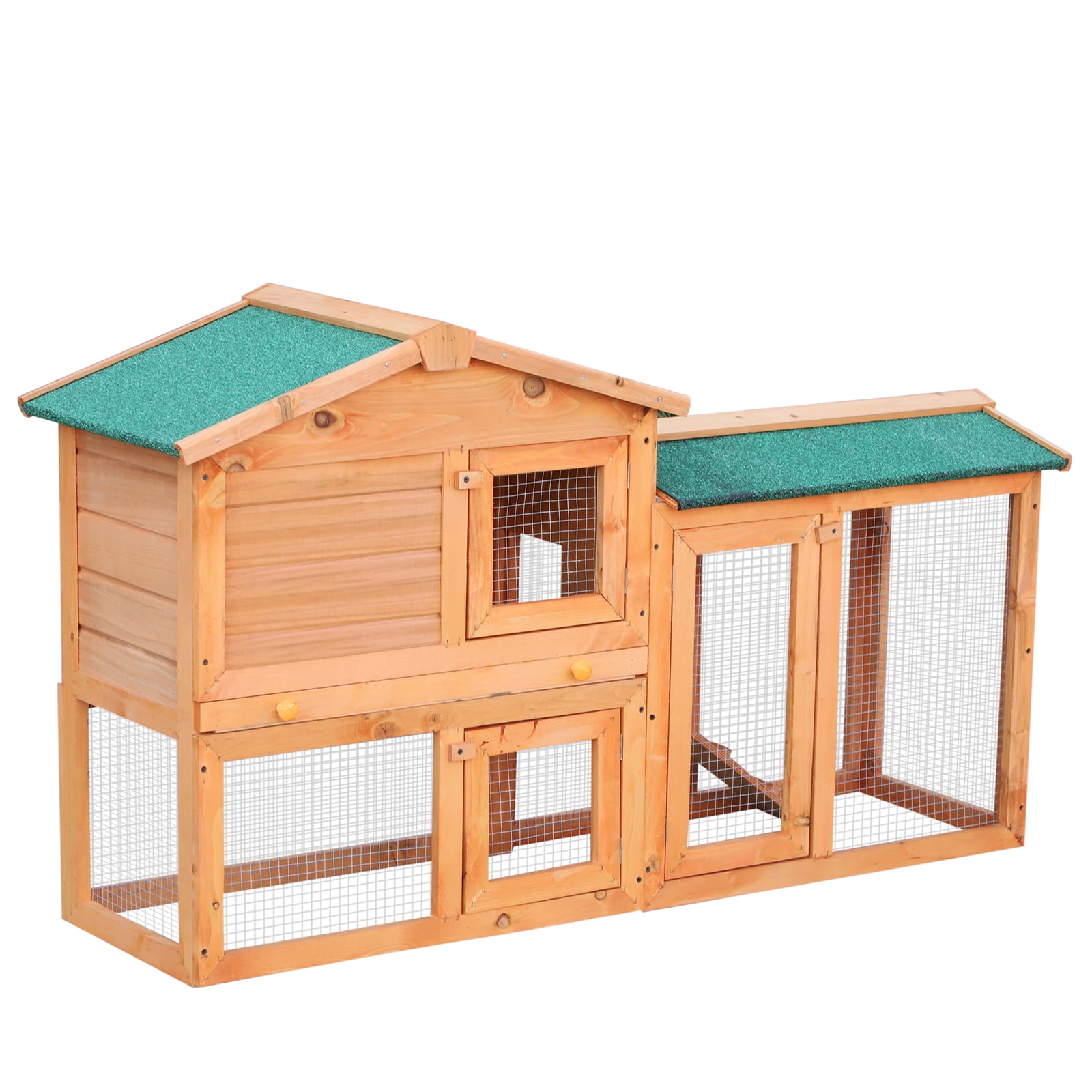 PawHut Two Level Rabbit Hutch Small Animal House Pet Bunny Cage Home w Outdoor Run Water UV Resistant Roof Access Ramp Natural Finish Guinea Pig Bunny Hamster Habitat Walmart