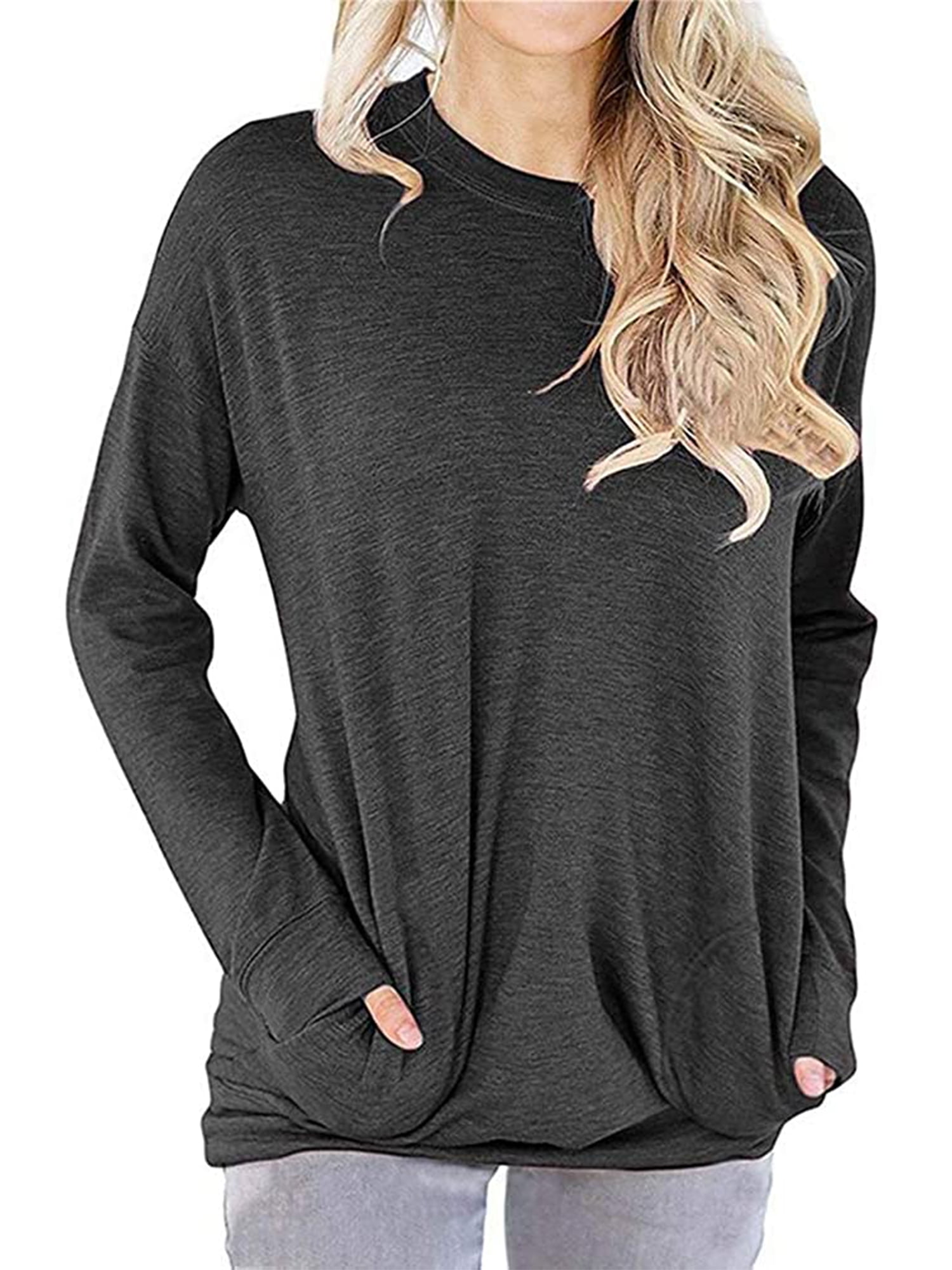 Womens Plus Size Baggy Shirts Long Sleeve Casual Round Neck Baggy ...