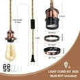 thumbnail image 2 of Kit de cable de luz colgante de 15.4 pies, enchufe en socket E26 con interruptor, cuerda trenzada vintage industrial, cobre rojo, 2 of 7