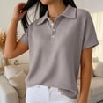 thumbnail image 3 of cocolona Summer Collar Shirts for Women Lapel Short Sleeve Button Tops Dressy Casual Basic Loose Solid Color Blouses, 3 of 5