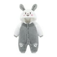 thumbnail image 2 of Hwmodou Girls Hooded Jumpsuits Unisex Fuzzy Long Sleeve Jumpsuit Rabbit Ears Rabbit Print Outwear Warm Clothes Fall Winter Pocket Jumpsuit,6-9M, 2 of 4