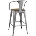 thumbnail image 5 of Bar Stool Chair Barstool, Set of 2, Wood, Metal Steel, Gunmetal Silver, Modern Contemporary Urban Design, Bar Pub Cafe Bistro Hotel Restaurant Hospitality, 5 of 5