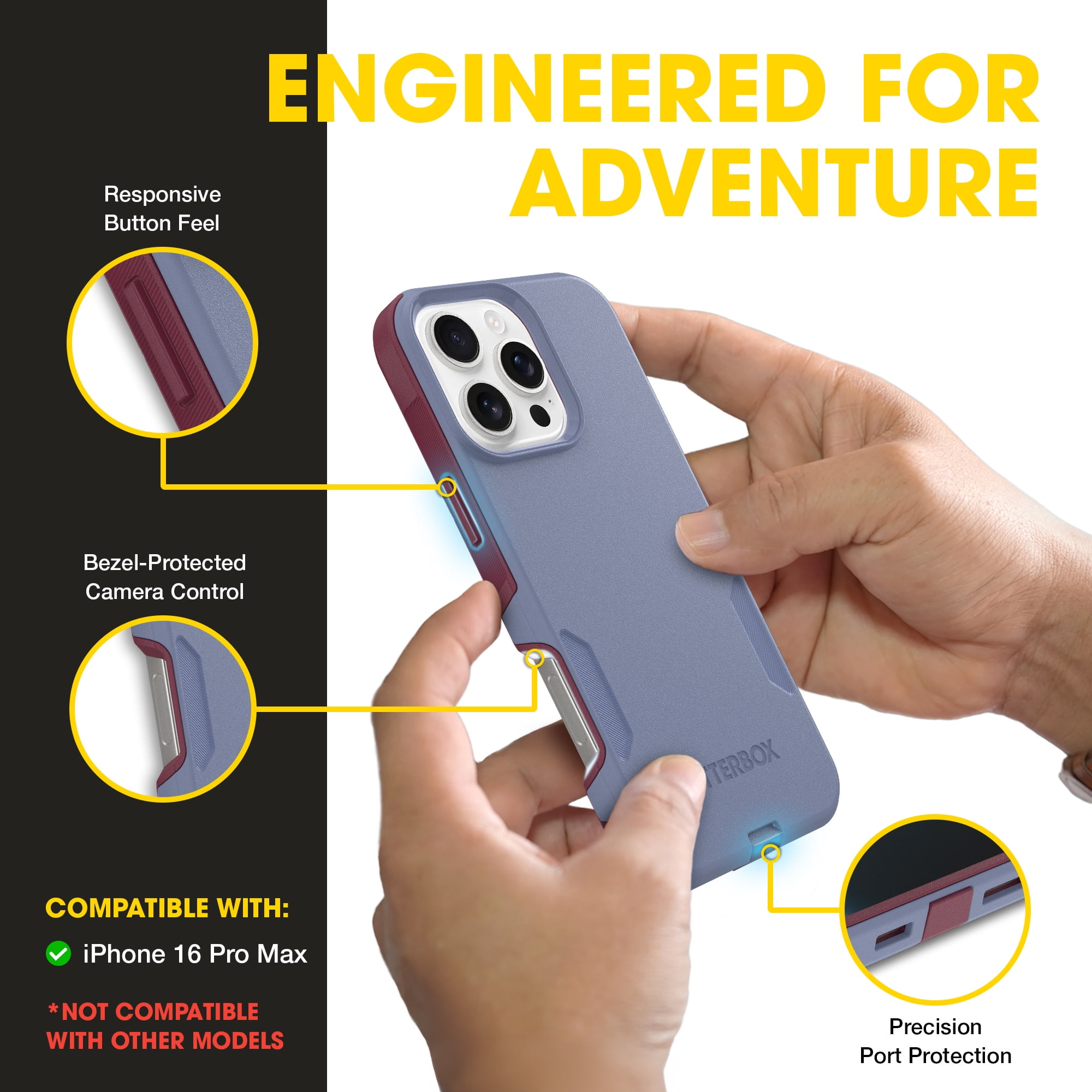 OtterBox iPhone 16 Pro Max (Only) – Commuter Series Case – Built-In MagSafe – Thin, Dual-Layer, Pocket-Friendly, Port Cover – Berry Seriously (Purple/Pink)