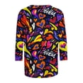thumbnail image 4 of Ichuanyi Women's Spring Fashion Colorful Love Printed Mid-length 3/4 Sleeves T-shirt Blouse O-Neck Casual Tunic Tops, 4 of 4