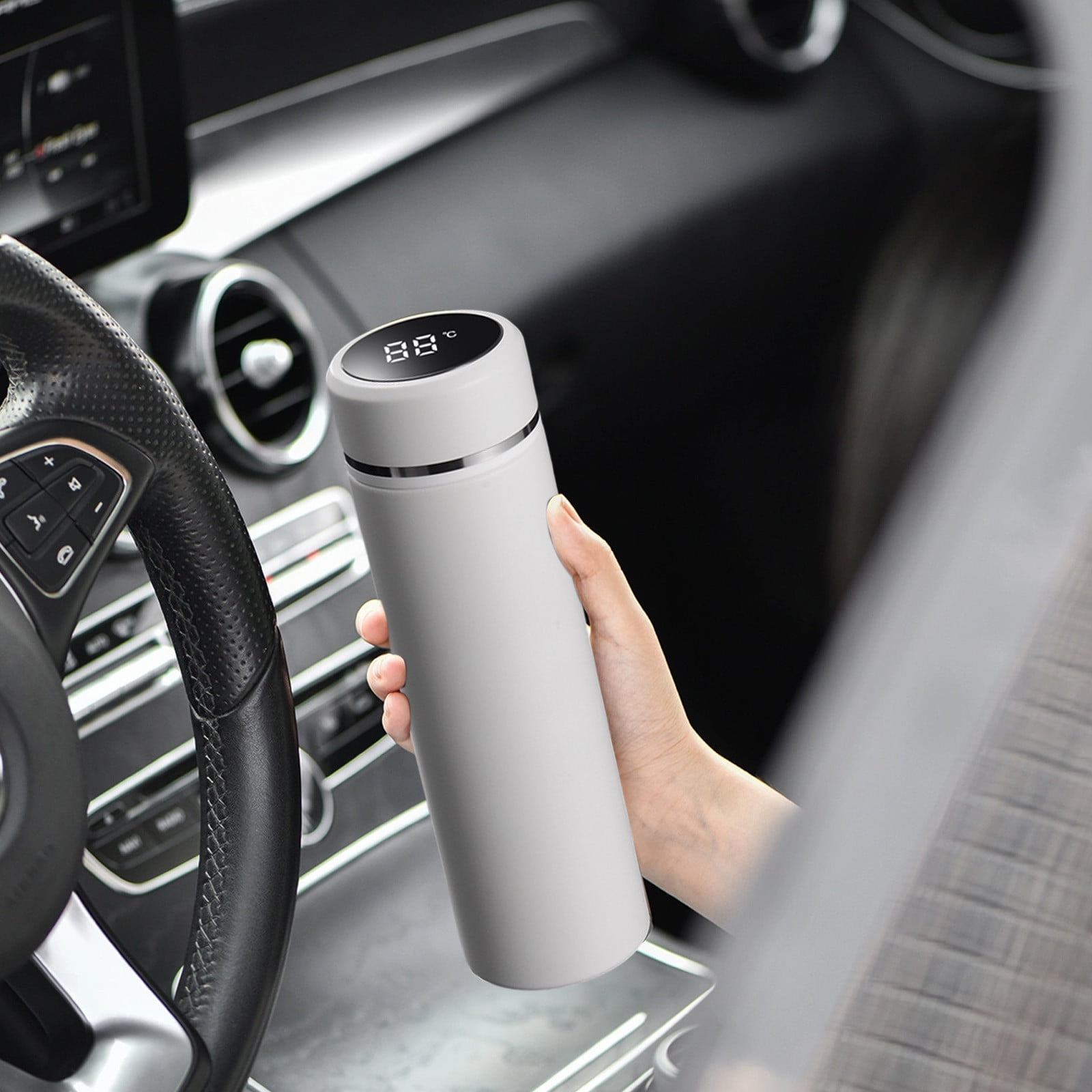 LSLJS Stainless Steel Insulated Water Bottle, 17oz Poratble Vacuum Tumbler Cup with Temperature Digital Display, Hot & Cold Double Walled Thermos Simple Style BPA-Free Reusable Sports Water Bottle