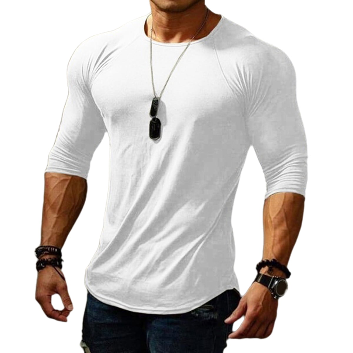 Man American Broadway Gym Tees Half Sleeve Round Neck Shirt Black