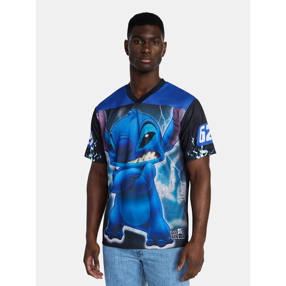 Disney Stitch Men's and Big Men's Front Back Graphic Soccer Jersey with Short Sleeves, Sizes XS-3XL