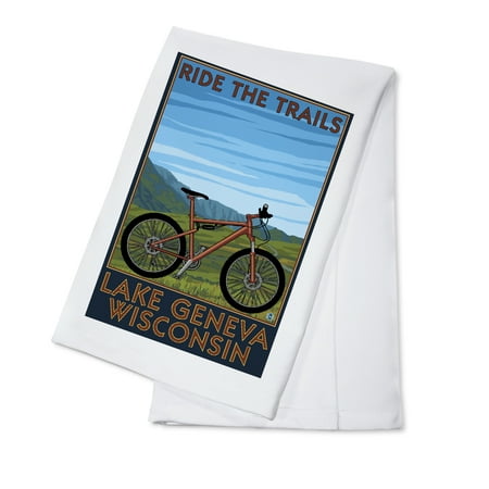 Lake Geneva, Wisconsin - Mountain Bike Scene - Ride the Trails - Lantern Press Poster (100% Cotton Kitchen (Best Bike Trails In Wisconsin)