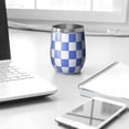 thumbnail image 3 of 12oz Stemless Wine Tumblers Blue and White Checkered Pattern Vacuum Insulated Stainless Steel Travel Tumbler Cups Mug with Lid and Straw for Champaign,Cocktail,Beer with Cleaning Brush, 3 of 5