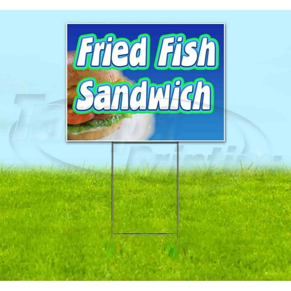 Fried Fish Sandwich (18" x 24") Yard Sign, Includes Metal Step Stake