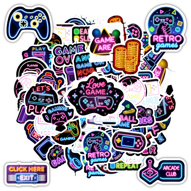 YEZDIX 35pcs Multicolor Gaming Retro Arcade Neon Stickers Waterproof Vinyl