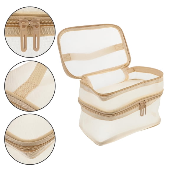 ETEREAUTY Beige Travel Makeup Bag Organizer with Multiple Compartments for Cosmetics and Small Valuables Storage