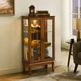 thumbnail image 6 of Living Room Cabinets Curio Cabinet Lighted Curio Diapaly Cabinet with Adjustable Shelves and Mirrored Back Panel, Tempered Glass Doors (Oak, 3 Tier), (E26 light bulb not included),Wooden Cabinets, 6 of 15