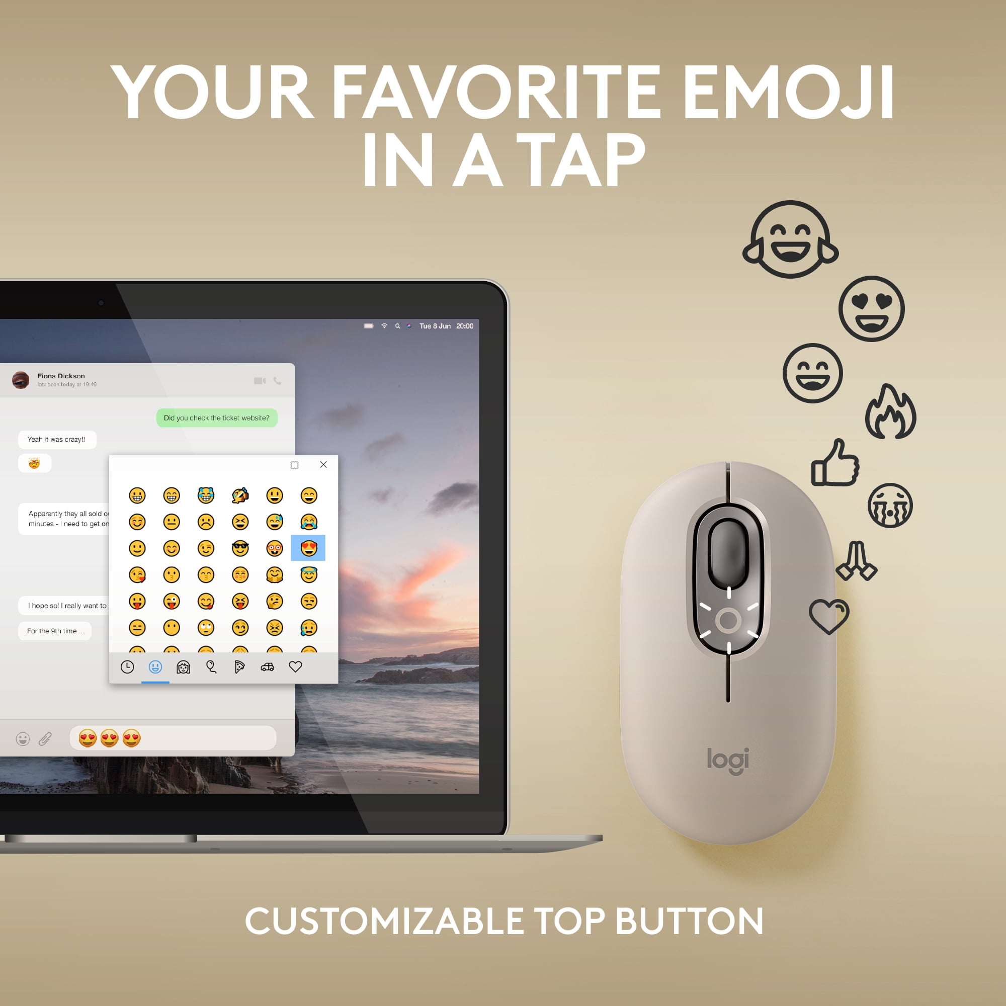 Logitech POP Mouse, Wireless Mouse with Customizable Emojis, SilentTouch Technology, Bluetooth, Mist