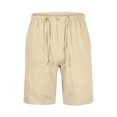 thumbnail image 3 of Mysszz Mens Cotton Linen Solid Color Pockets Elastic Waist Drawstring Casual Shorts, 3 of 4