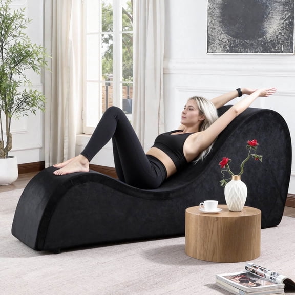 Yoga Chaise Lounge Chair for Adults – Black, with Removable & Washable Velvet Cover,