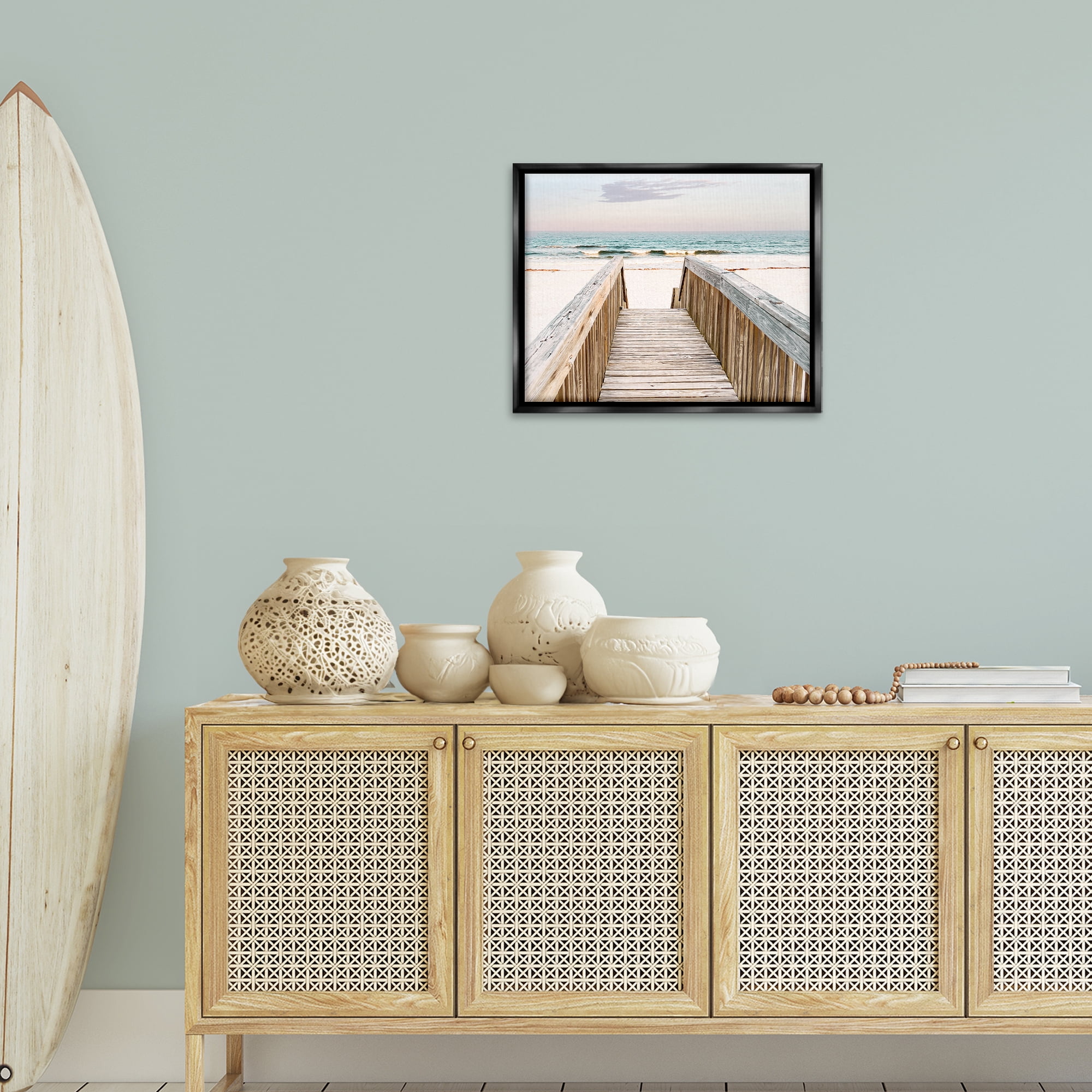 Stupell Industries Steps to Beach Shore Nautical & Beach Photography Black Floater Framed Canvas Art Print Wall Art, 21 x 17