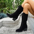 thumbnail image 5 of Willtoo Women's Mid Calf Boots Retro Chunky High Heel Long Booties Fashion Faux Suede Casual Pointed Toe Shoes Lace Up Anti-Slip Dress Comfortable Fall Winter Boots, 5 of 5
