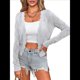 thumbnail image 3 of Chaqueta Cárdigan de Punto con Cuello en V y Larga para Mujer, Suéter Chal de Punto Sin Botones. Gris S, 3 of 8