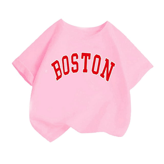 JAKANYQ T-Shirt Mode pour Filles Tout-Petits, Imprimé Mignon, Col Rond, Manches Courtes, Été, Décontracté, Ample, Rose 2-4 Ans